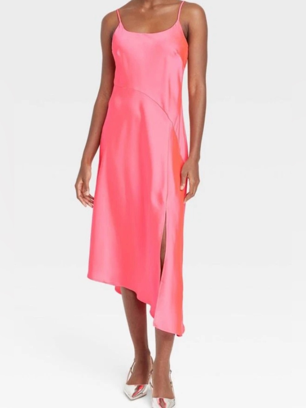 Women's Midi Slip Dress Asymmetric A New Day Neon Pink Small. New with tags